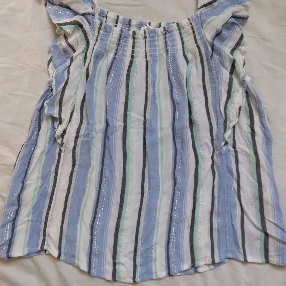 2 JUSTICE Shirt Top Blouse Tank Top Pink Stripes Blue Stripes Girls XL 16-18
